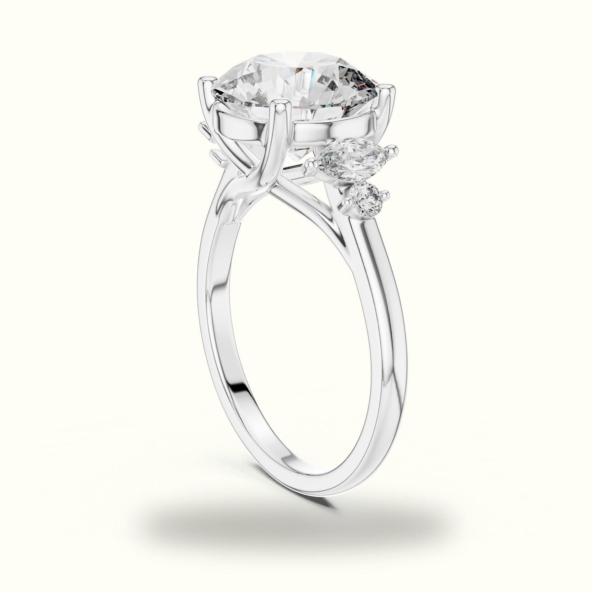 Round Cathedral Lab-Grown Diamond Solitaire with Accents Ring — White gold, view 1 | Crystal N Cuts