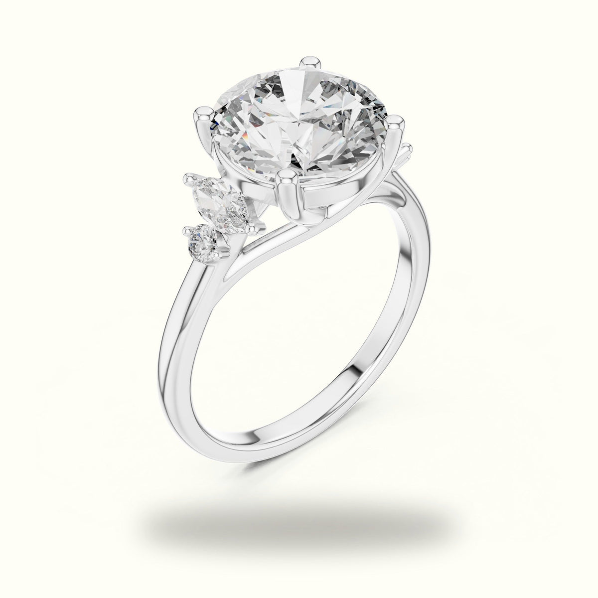 Round Cathedral Lab-Grown Diamond Solitaire with Accents Ring — White gold, view 2 | Crystal N Cuts