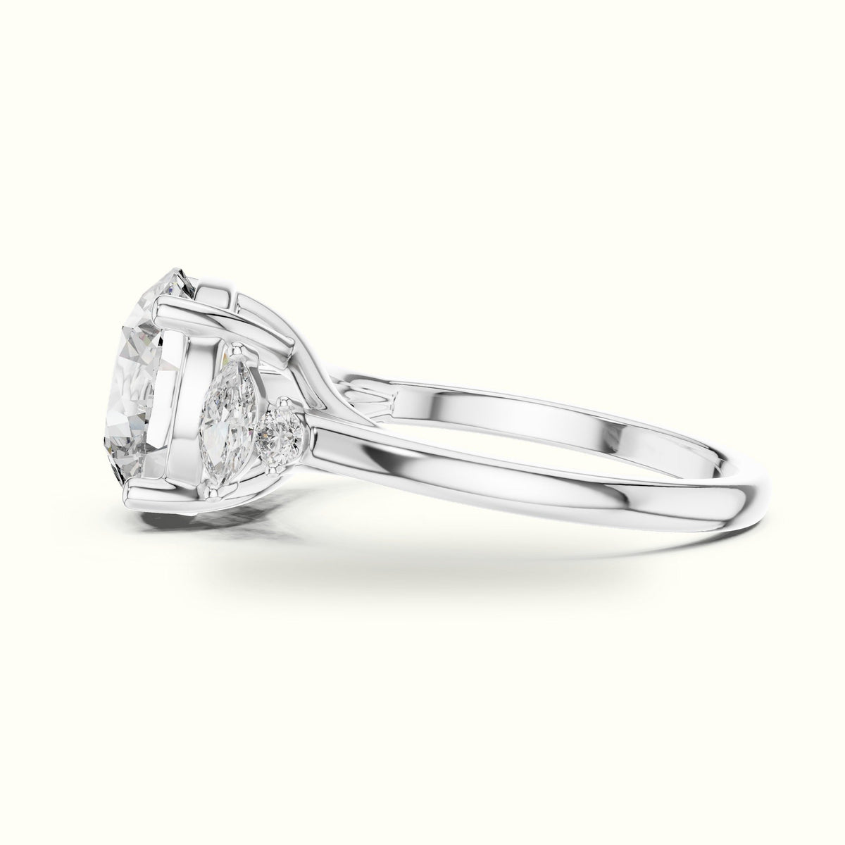 Round Cathedral Lab-Grown Diamond Solitaire with Accents Ring — White gold, view 3 | Crystal N Cuts