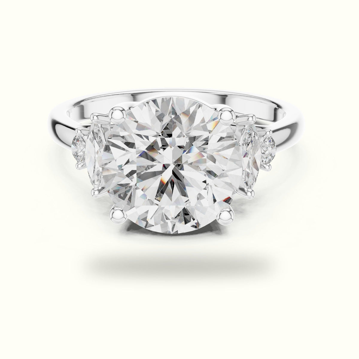 Round Cathedral Lab-Grown Diamond Solitaire with Accents Ring — White gold, front view | Crystal N Cuts