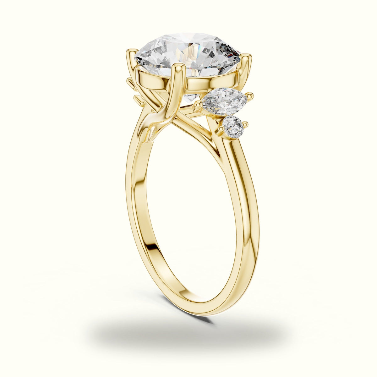 Round Cathedral Lab-Grown Diamond Solitaire with Accents Ring — Yellow gold, view 1 | Crystal N Cuts