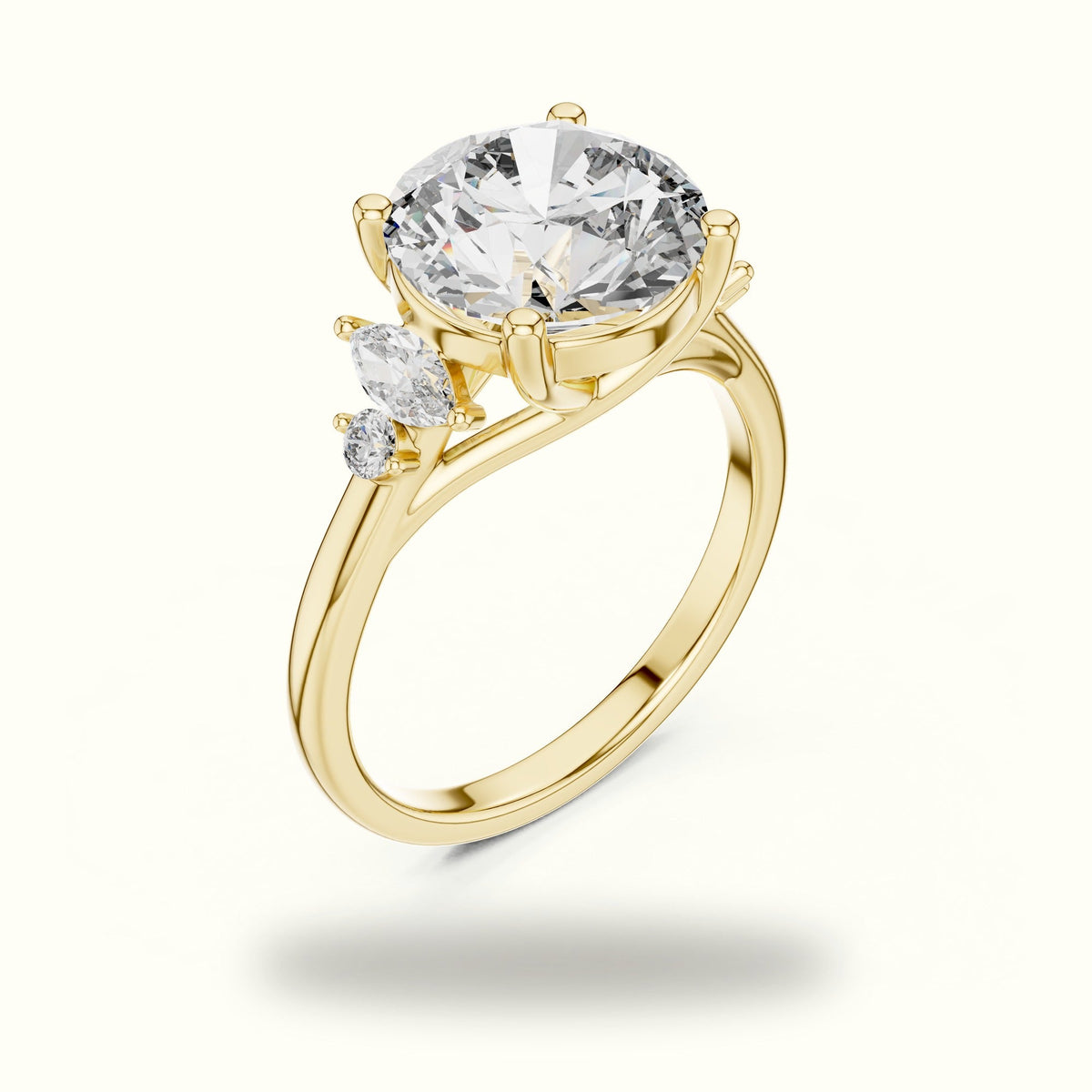 Round Cathedral Lab-Grown Diamond Solitaire with Accents Ring — Yellow gold, view 2 | Crystal N Cuts