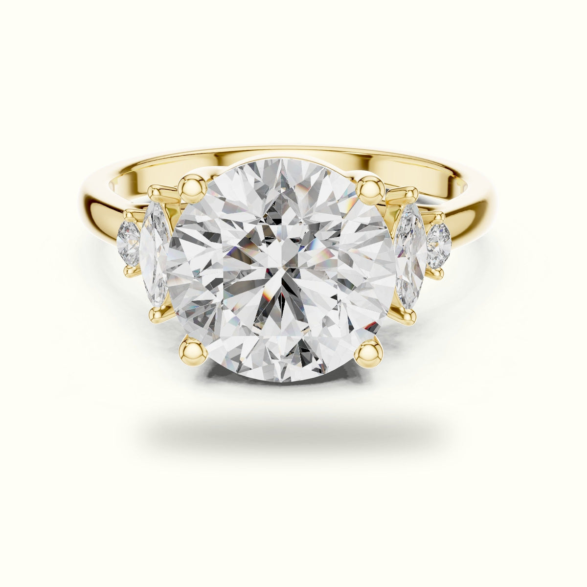Round Cathedral Lab-Grown Diamond Solitaire with Accents Ring — Yellow gold, front view | Crystal N Cuts
