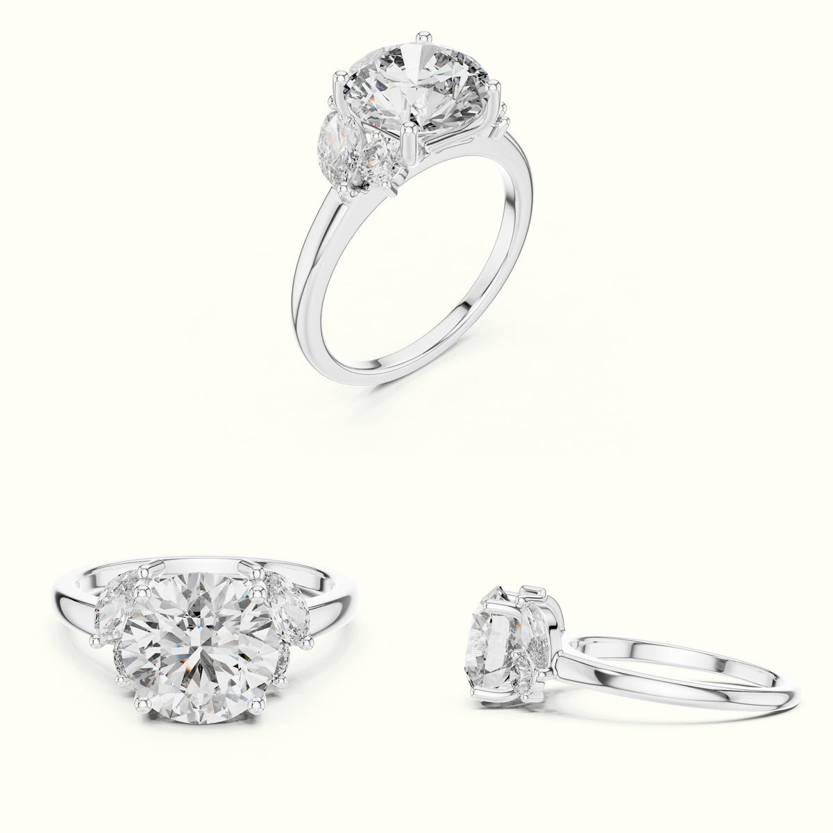 Round Basket Lab-Grown Diamond Solitaire Ring — White gold, on the hand | Crystal N Cuts