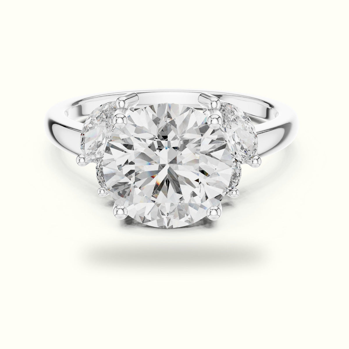 Round Basket Lab-Grown Diamond Solitaire Ring — White gold, front view | Crystal N Cuts