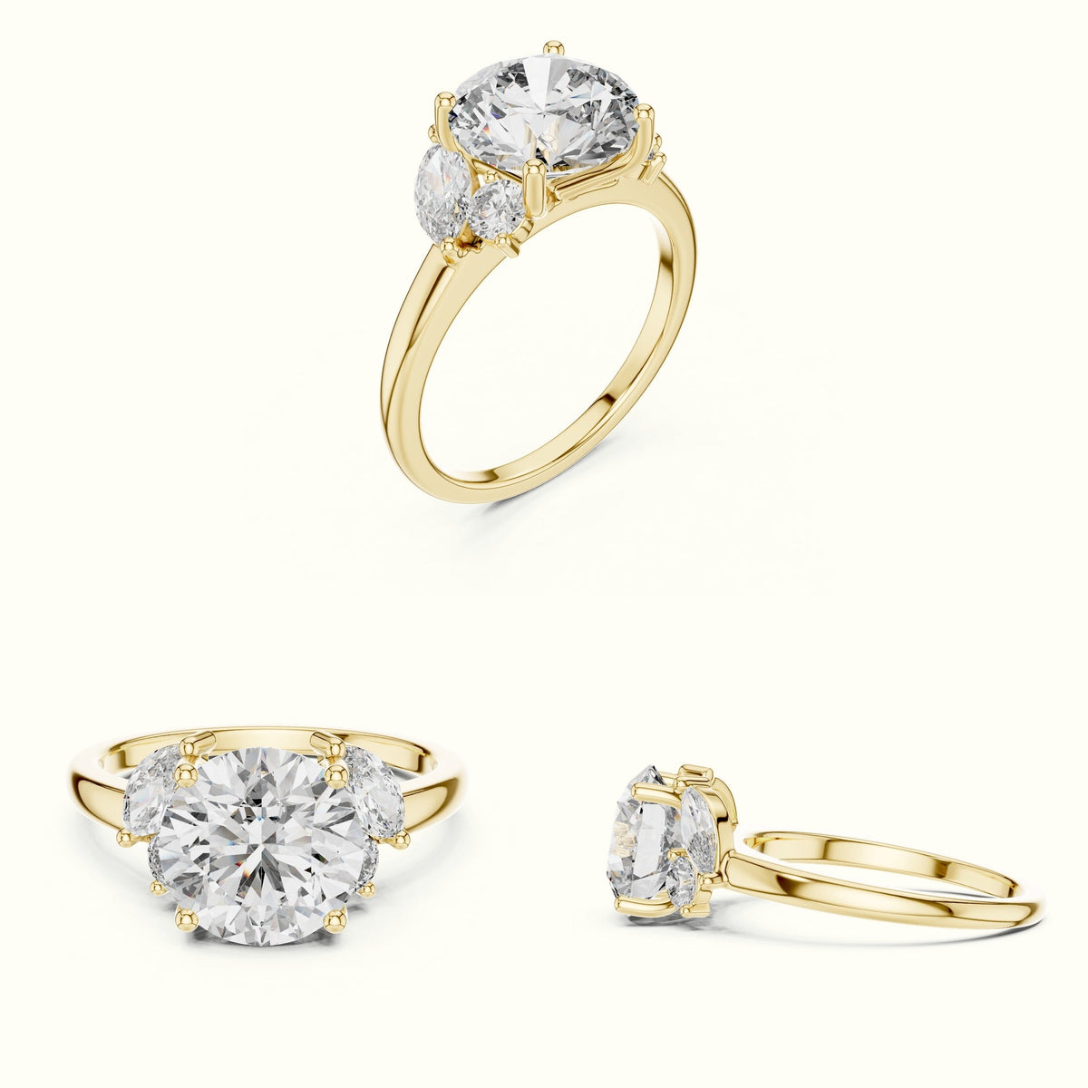 Round Basket Lab-Grown Diamond Solitaire Ring — Yellow gold, on the hand | Crystal N Cuts