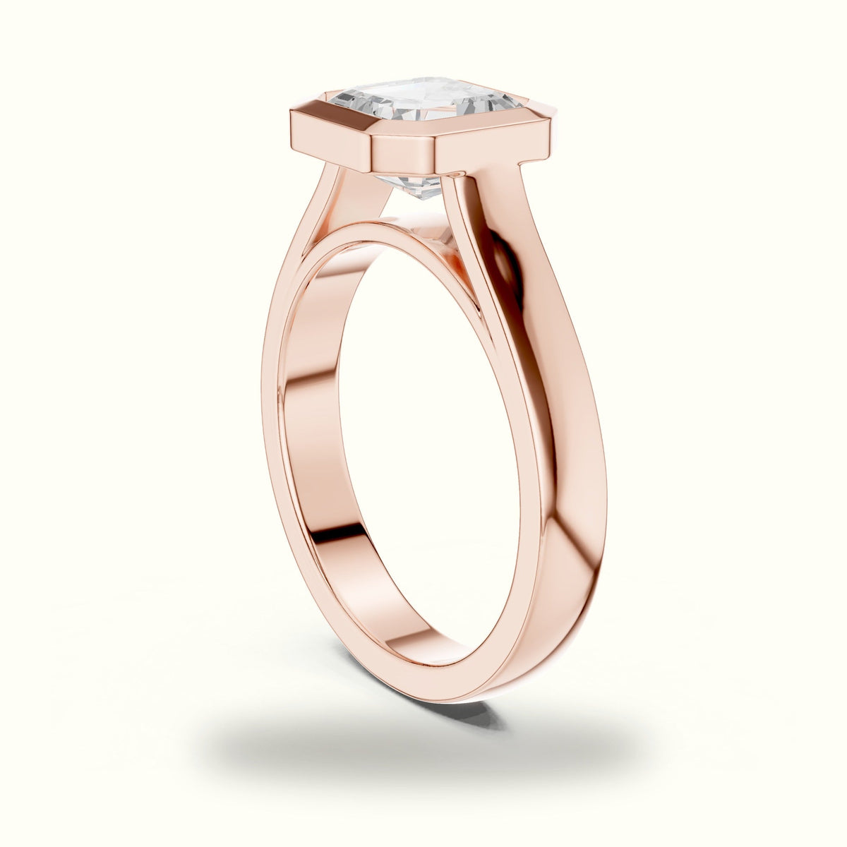 Bezel Head Asscher Cut Lab-Grown Diamond Solitaire Ring — Rose gold, view 1 | Crystal N Cuts