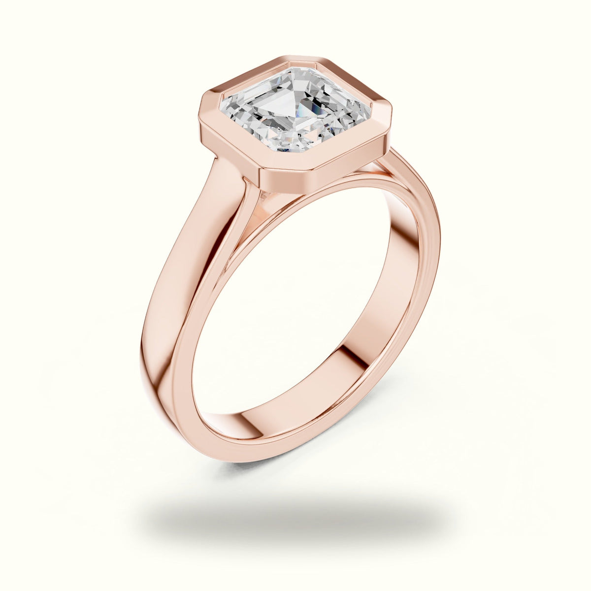 Bezel Head Asscher Cut Lab-Grown Diamond Solitaire Ring — Rose gold, view 2 | Crystal N Cuts