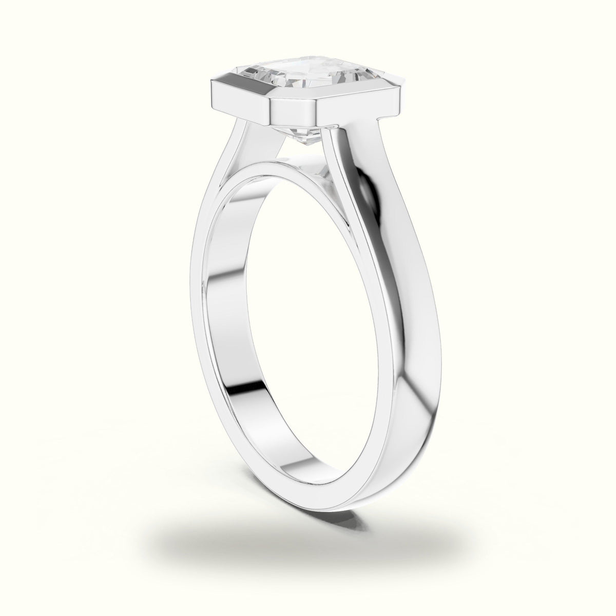 Bezel Head Asscher Cut Lab-Grown Diamond Solitaire Ring — White gold, view 1 | Crystal N Cuts