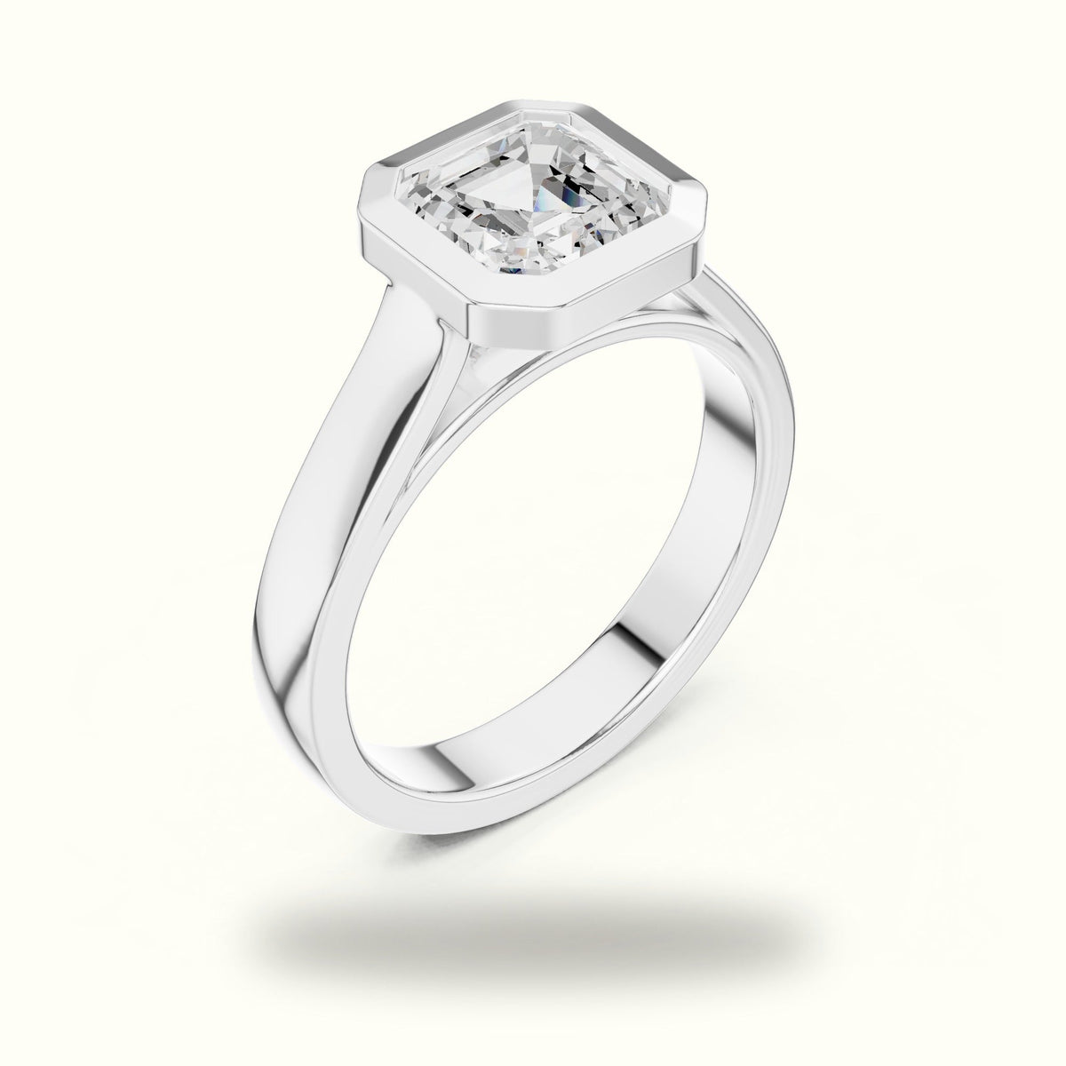 Bezel Head Asscher Cut Lab-Grown Diamond Solitaire Ring — White gold, view 2 | Crystal N Cuts