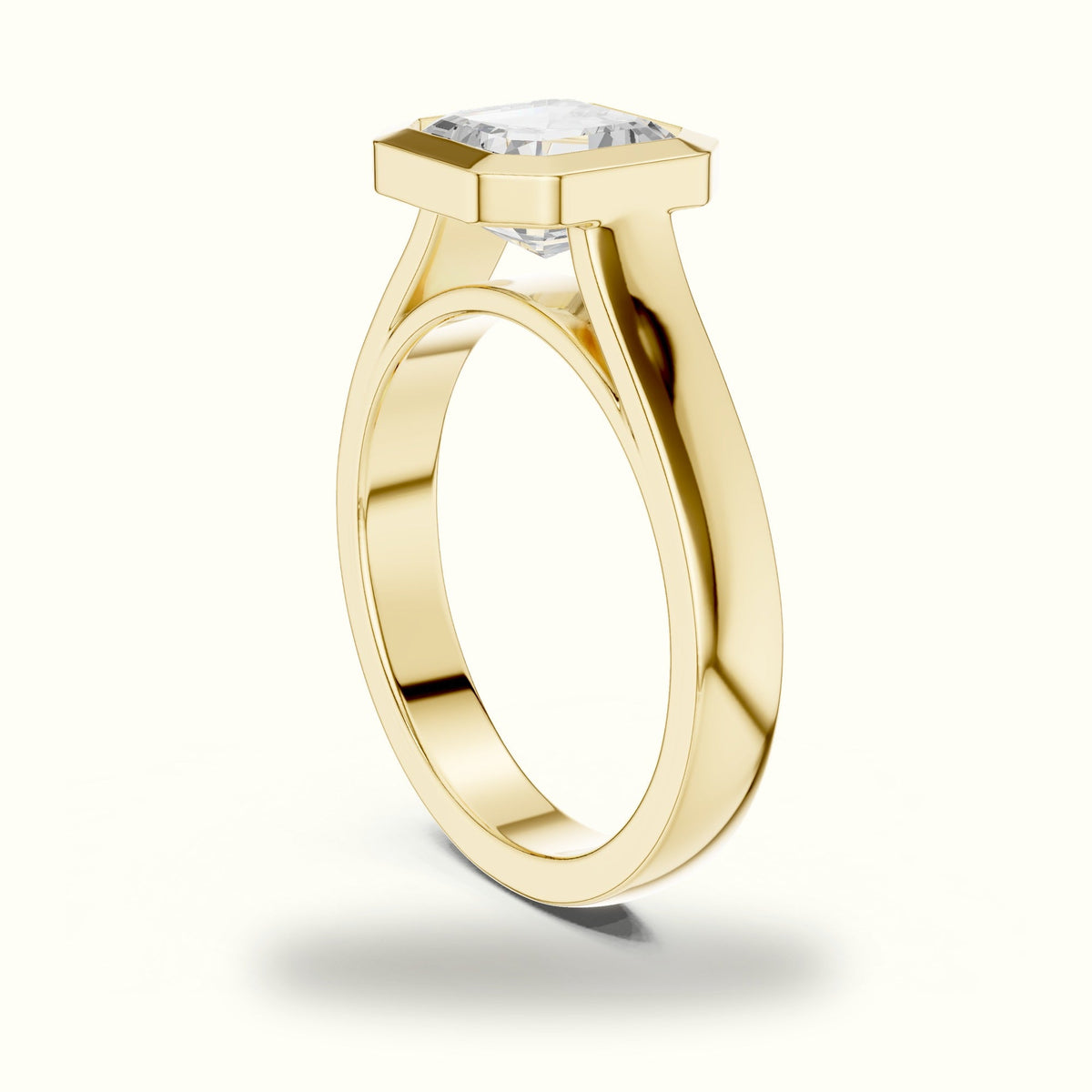 Bezel Head Asscher Cut Lab-Grown Diamond Solitaire Ring — Yellow gold, view 1 | Crystal N Cuts