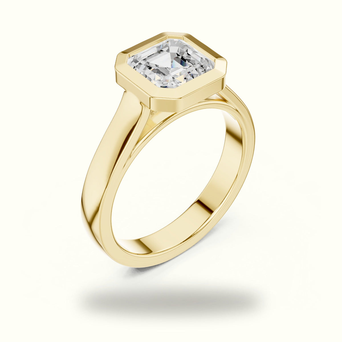 Bezel Head Asscher Cut Lab-Grown Diamond Solitaire Ring — Yellow gold, view 2 | Crystal N Cuts