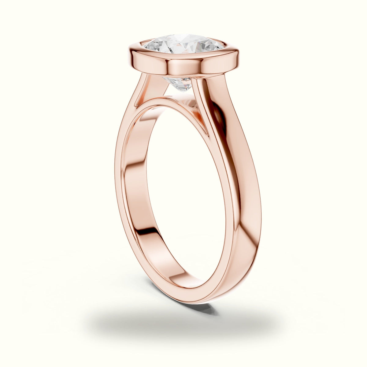 Bezel Head Cushion Lab-Grown Diamond Solitaire Ring — Rose gold, view 1 | Crystal N Cuts