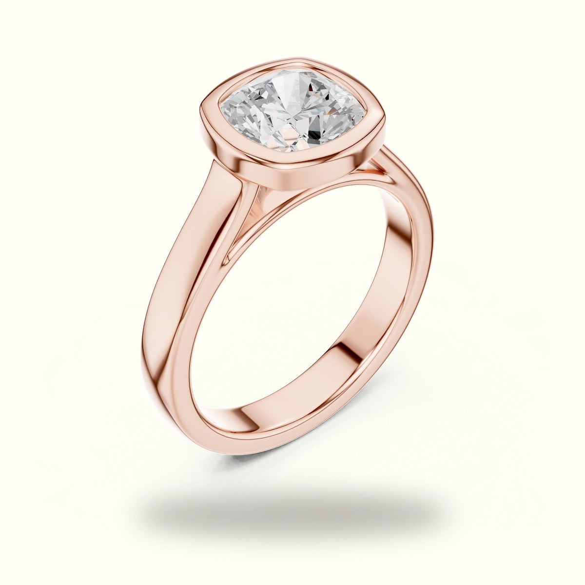 Bezel Head Cushion Lab-Grown Diamond Solitaire Ring — Rose gold, view 2 | Crystal N Cuts