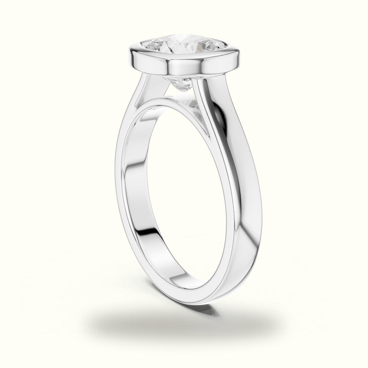 Bezel Head Cushion Lab-Grown Diamond Solitaire Ring — White gold, view 1 | Crystal N Cuts