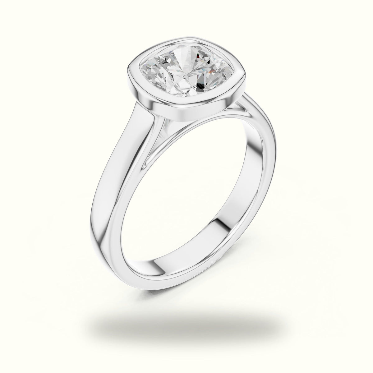 Bezel Head Cushion Lab-Grown Diamond Solitaire Ring — White gold, view 2 | Crystal N Cuts