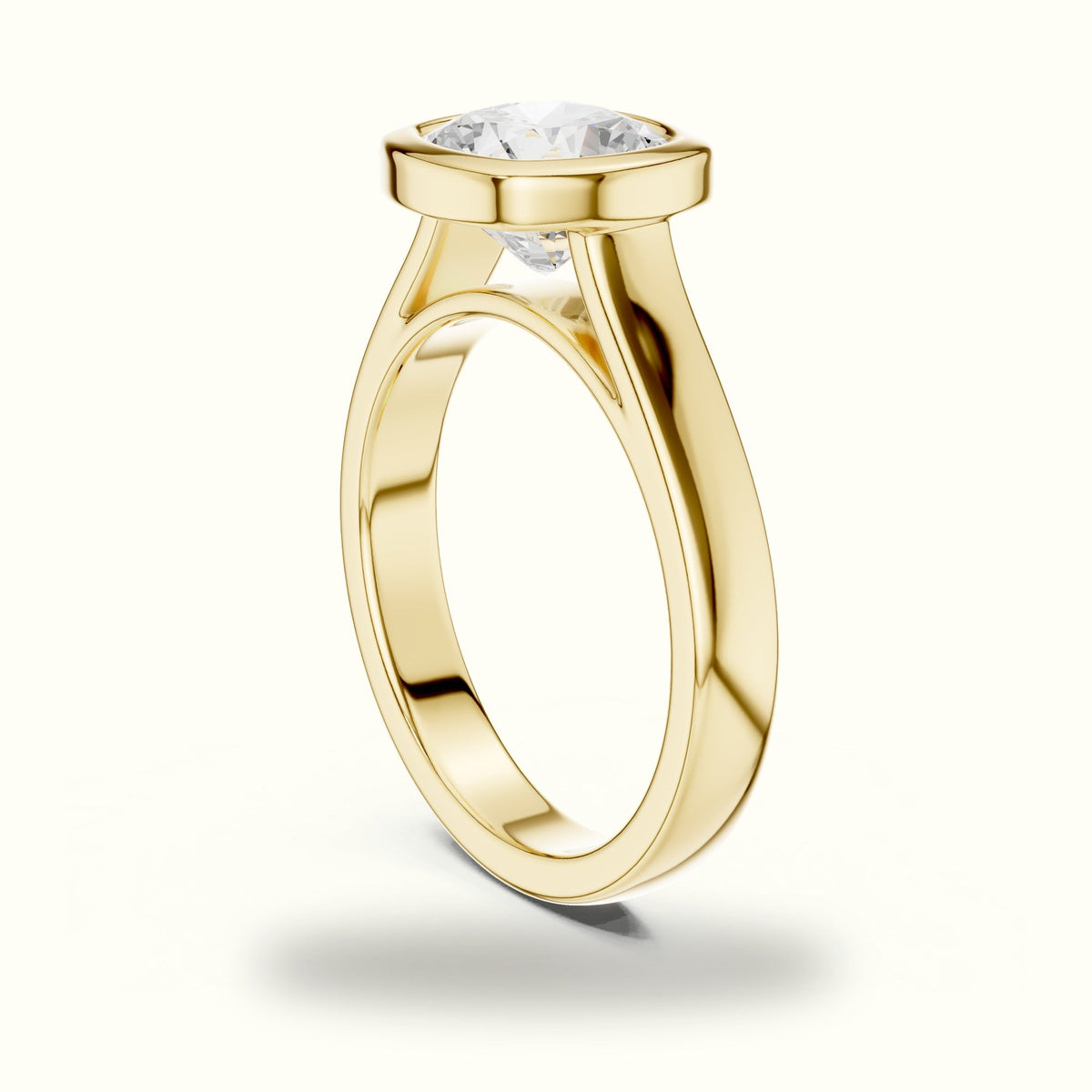Bezel Head Cushion Lab-Grown Diamond Solitaire Ring — Yellow gold, view 1 | Crystal N Cuts