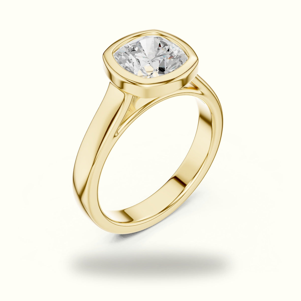 Bezel Head Cushion Lab-Grown Diamond Solitaire Ring — Yellow gold, view 2 | Crystal N Cuts