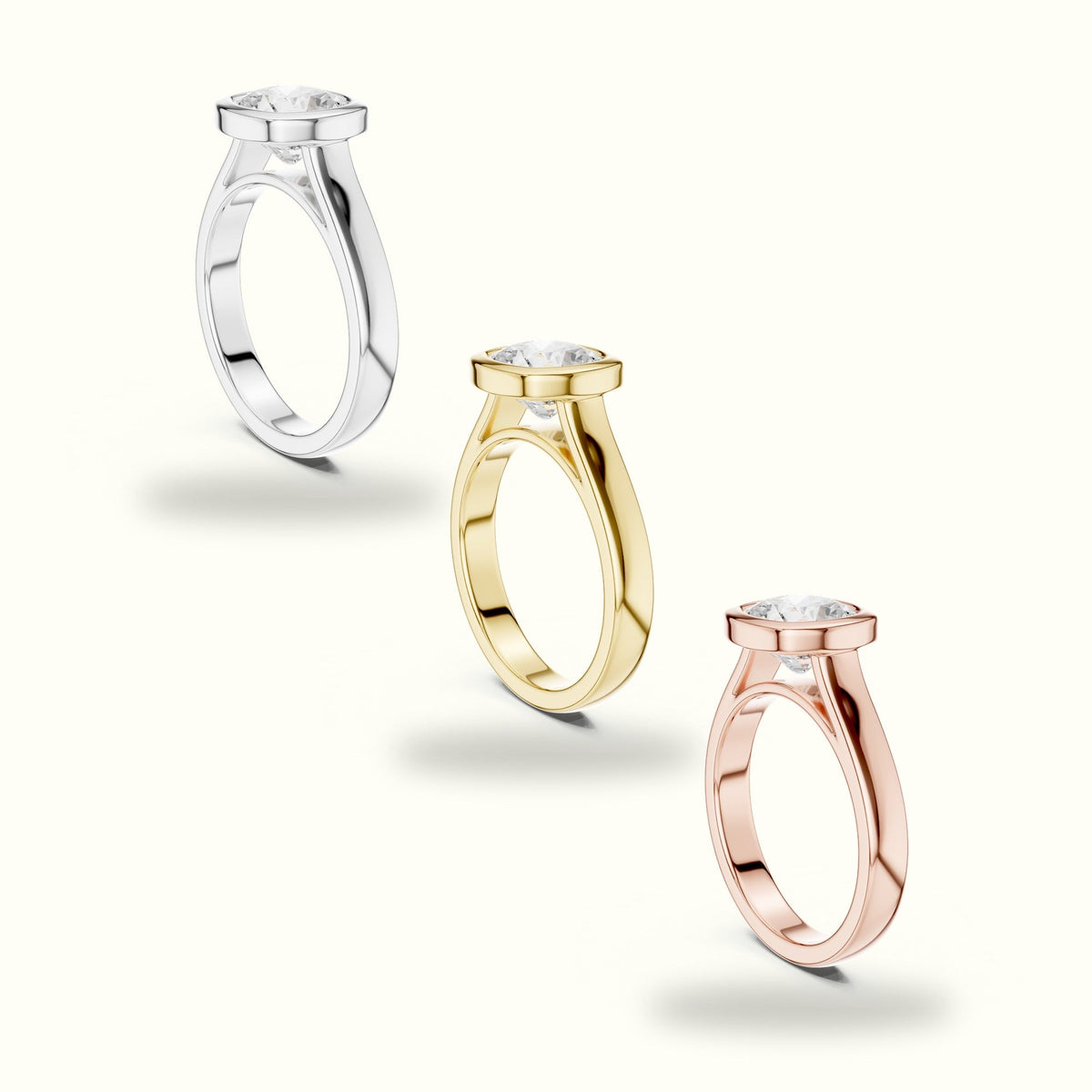 Bezel Head Cushion Lab-Grown Diamond Solitaire Ring — Rose gold, in yellow, white and rose gold | Crystal N Cuts