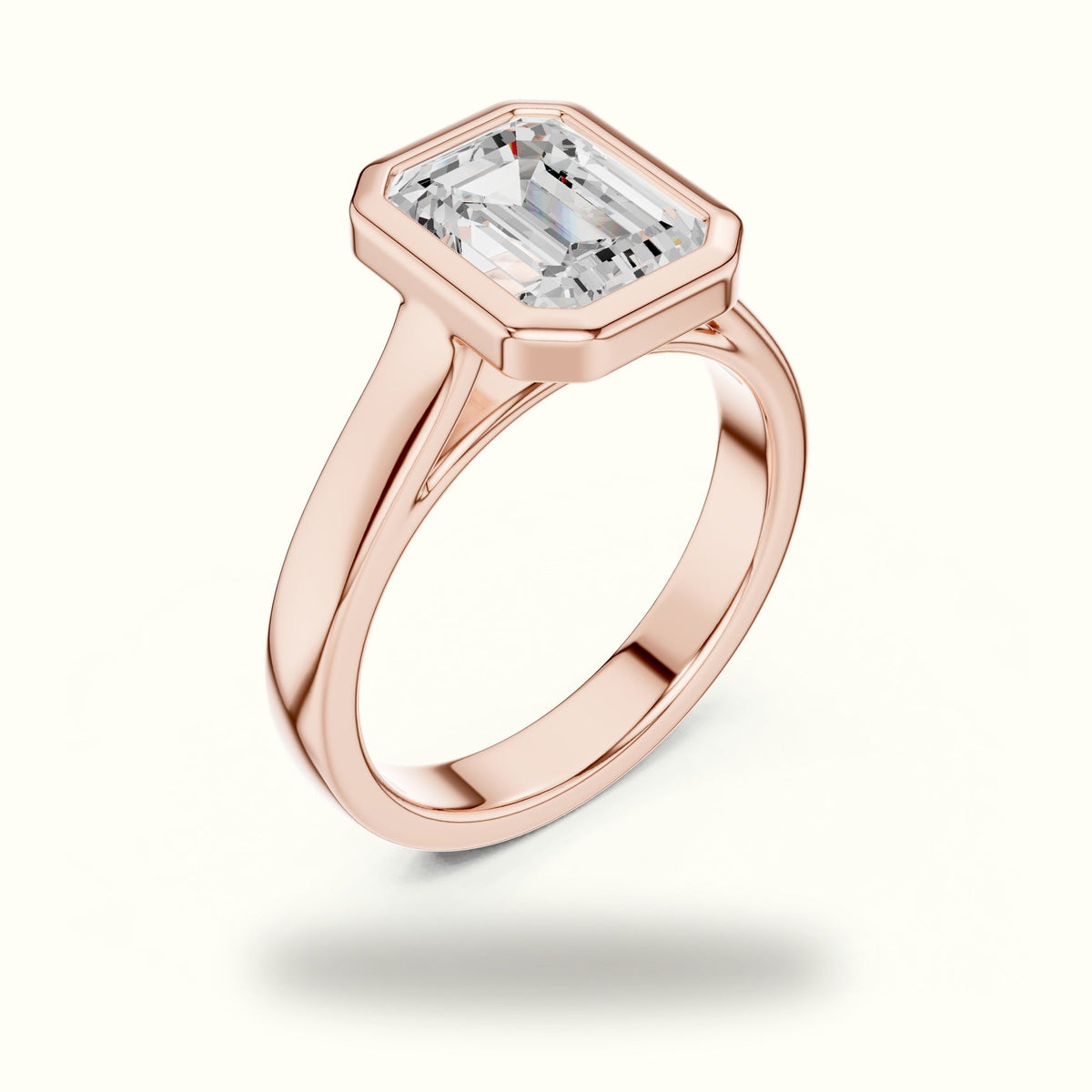 Emerald Bezel Lab-Grown Diamond Solitaire Ring — Rose gold, view 2 | Crystal N Cuts