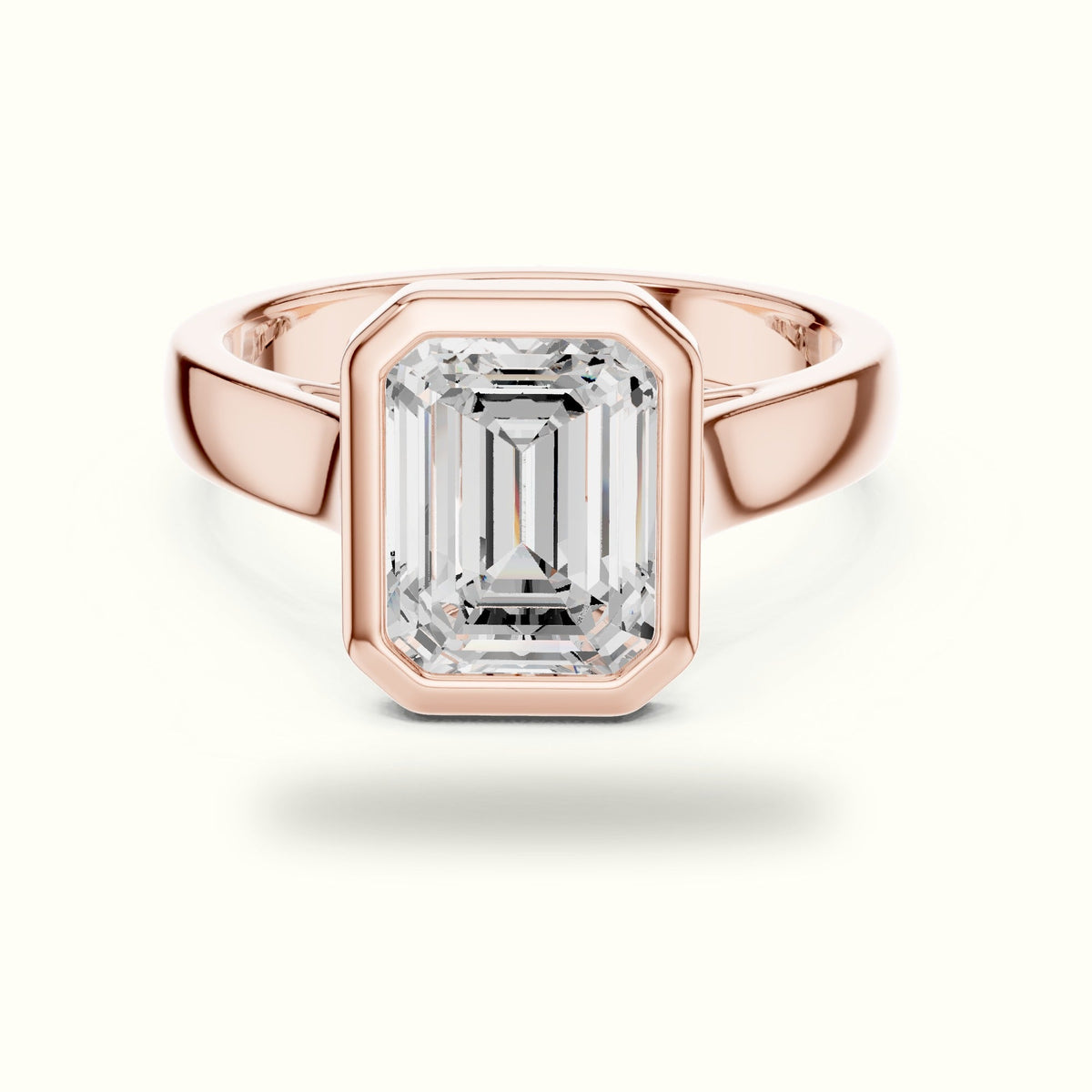 Emerald Bezel Lab-Grown Diamond Solitaire Ring — Rose gold, front view | Crystal N Cuts