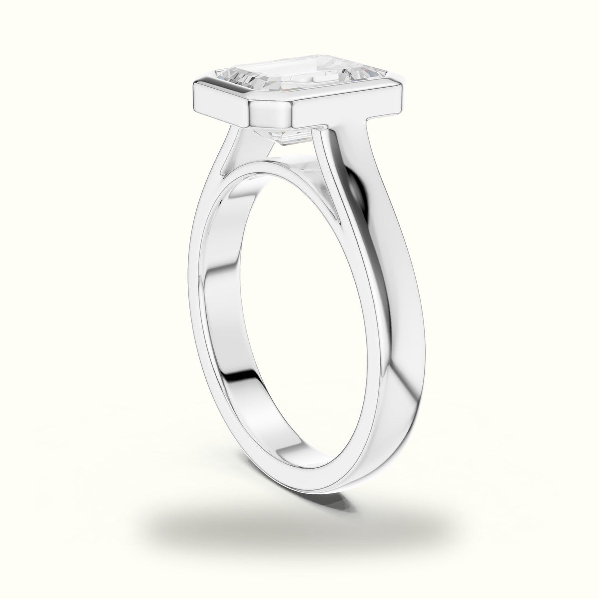 Emerald Bezel Lab-Grown Diamond Solitaire Ring — White gold, view 1 | Crystal N Cuts