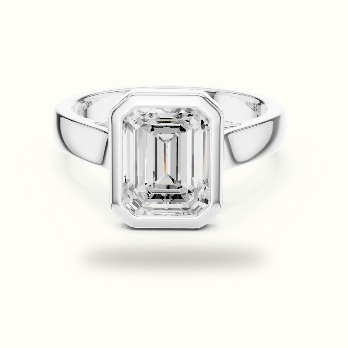 Emerald Bezel Lab-Grown Diamond Solitaire Ring — White gold, front view | Crystal N Cuts