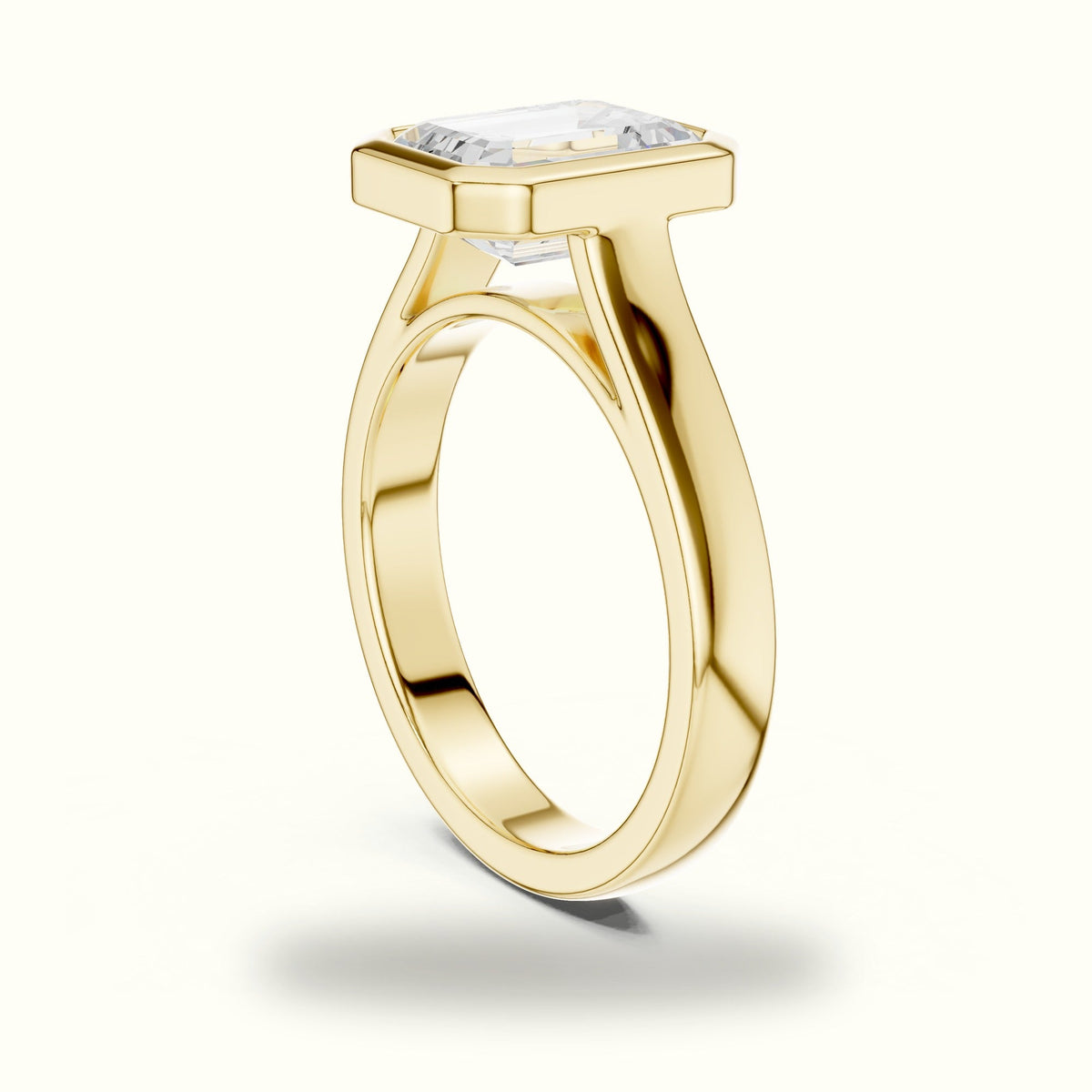 Emerald Bezel Lab-Grown Diamond Solitaire Ring — Yellow gold, view 1 | Crystal N Cuts
