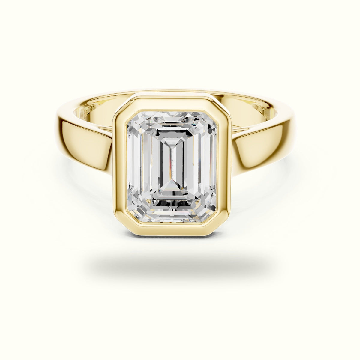 Emerald Bezel Lab-Grown Diamond Solitaire Ring — Yellow gold, front view | Crystal N Cuts