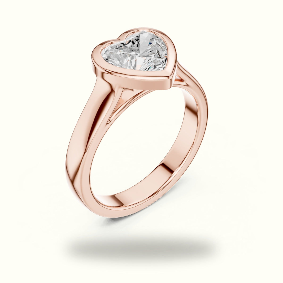 Bezel Solitaire Heart Lab-Grown Diamond Ring — Rose gold, view 2 | Crystal N Cuts