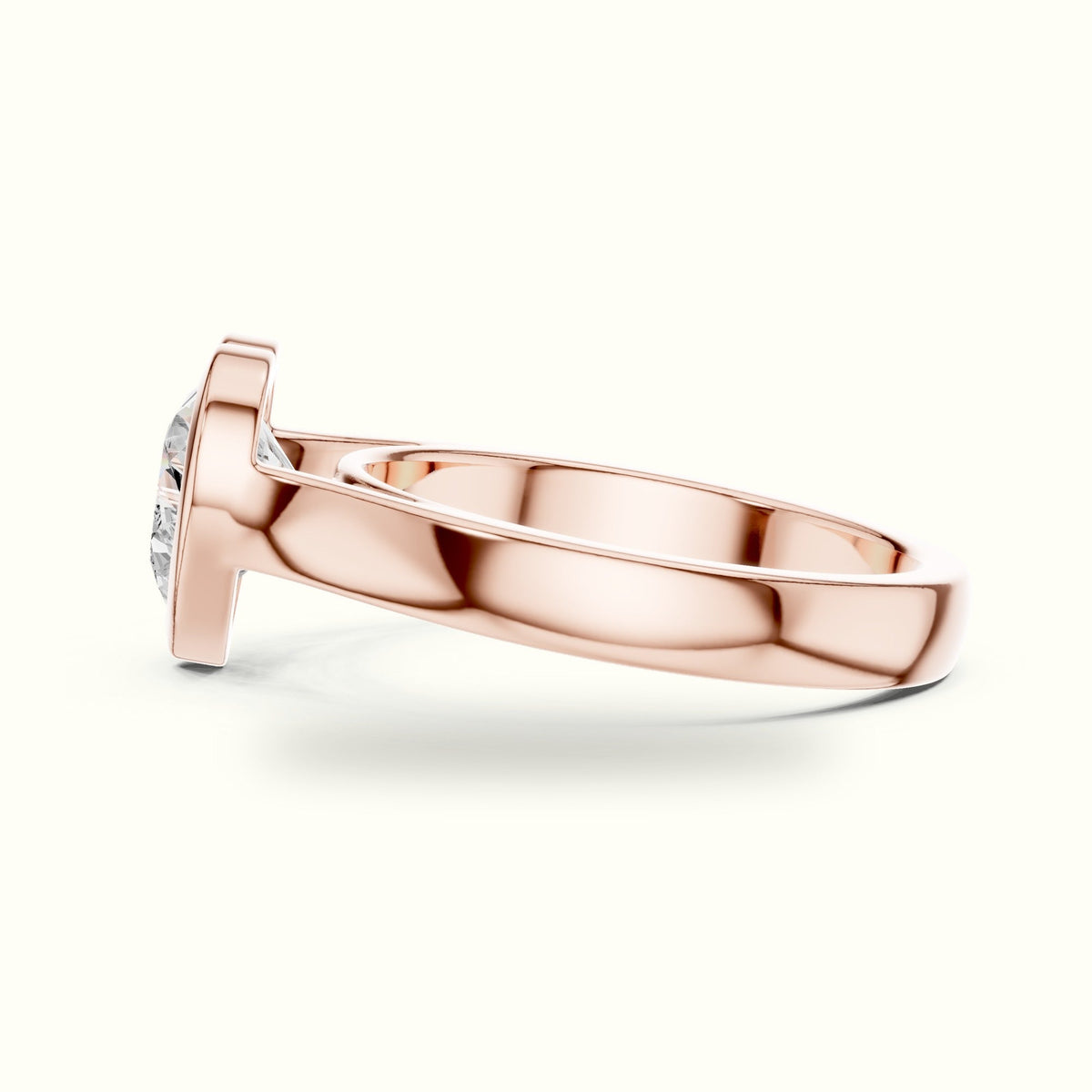 Bezel Solitaire Heart Lab-Grown Diamond Ring — Rose gold, view 3 | Crystal N Cuts