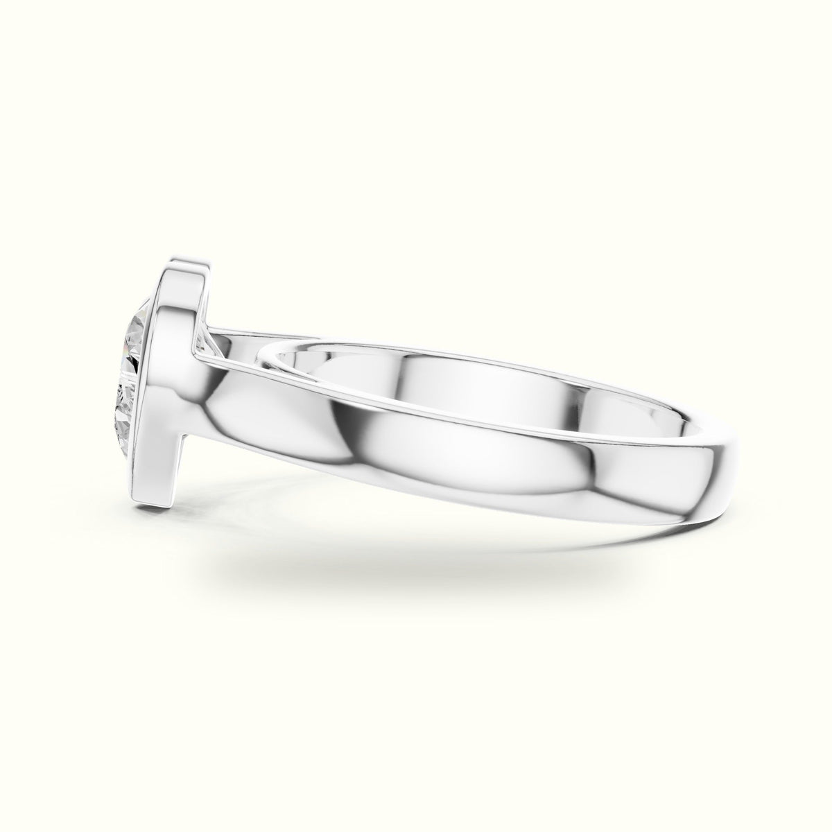 Bezel Solitaire Heart Lab-Grown Diamond Ring — White gold, view 3 | Crystal N Cuts