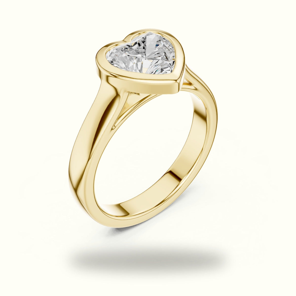 Bezel Solitaire Heart Lab-Grown Diamond Ring — Yellow gold, view 2 | Crystal N Cuts