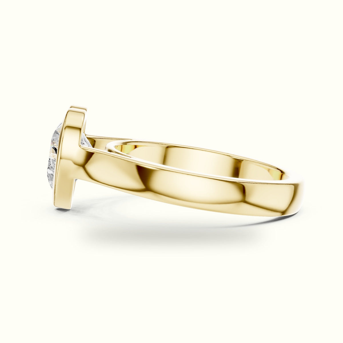 Bezel Solitaire Heart Lab-Grown Diamond Ring — Yellow gold, view 3 | Crystal N Cuts