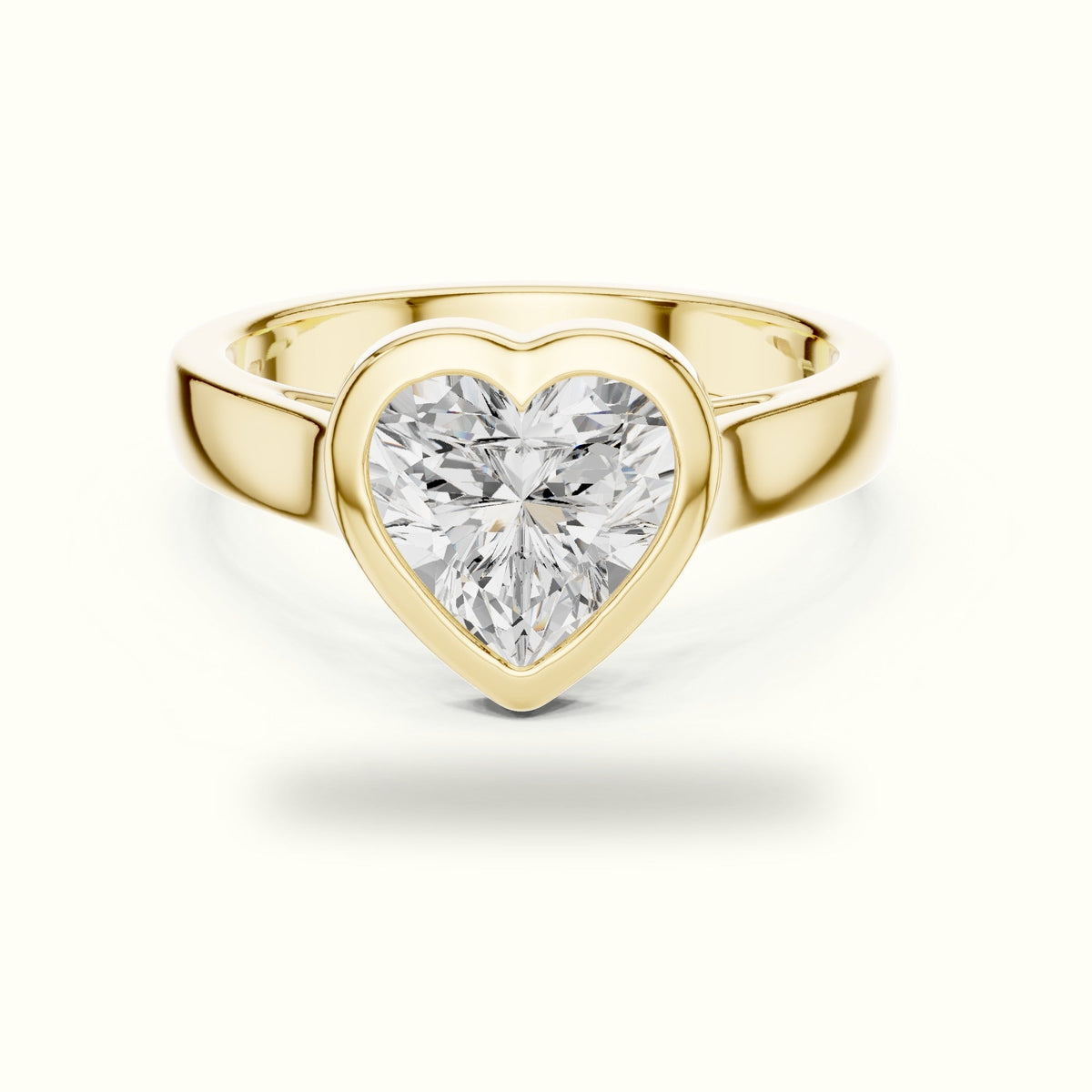 Bezel Solitaire Heart Lab-Grown Diamond Ring — Yellow gold, front view | Crystal N Cuts