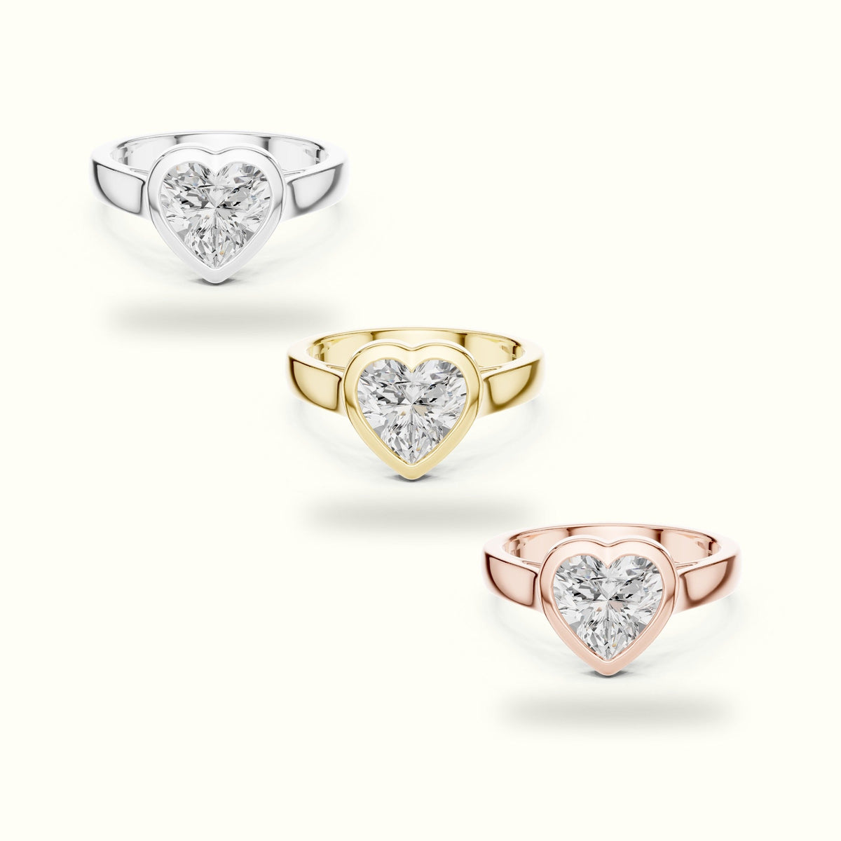 Bezel Solitaire Heart Lab-Grown Diamond Ring — Yellow gold, front view | Crystal N Cuts