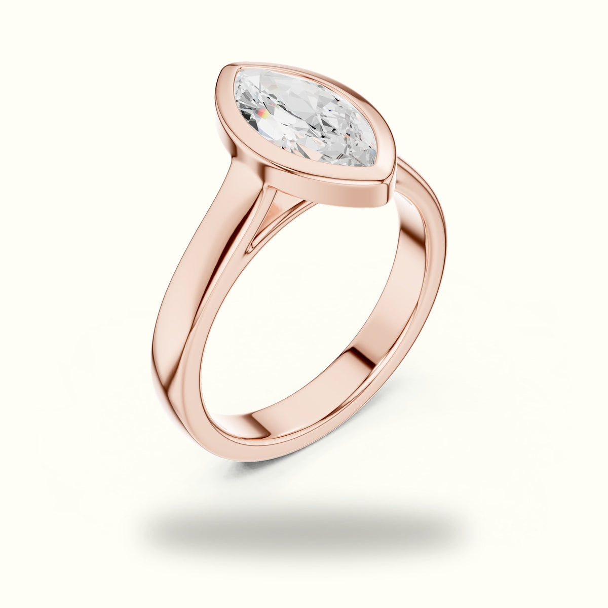 Marquise Solitaire Bezel Set Lab-Grown Diamond Ring — Rose gold, view 2 | Crystal N Cuts