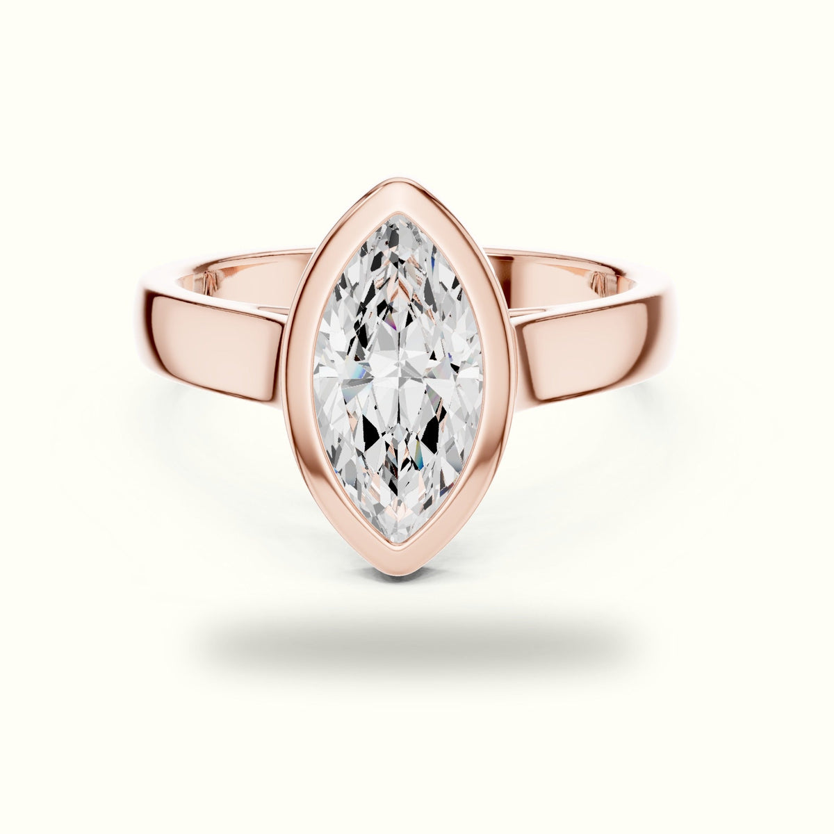 Marquise Solitaire Bezel Set Lab-Grown Diamond Ring — Rose gold, front view | Crystal N Cuts