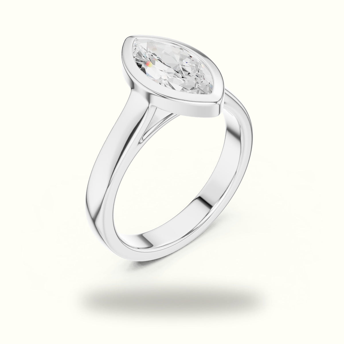 Marquise Solitaire Bezel Set Lab-Grown Diamond Ring — White gold, view 2 | Crystal N Cuts