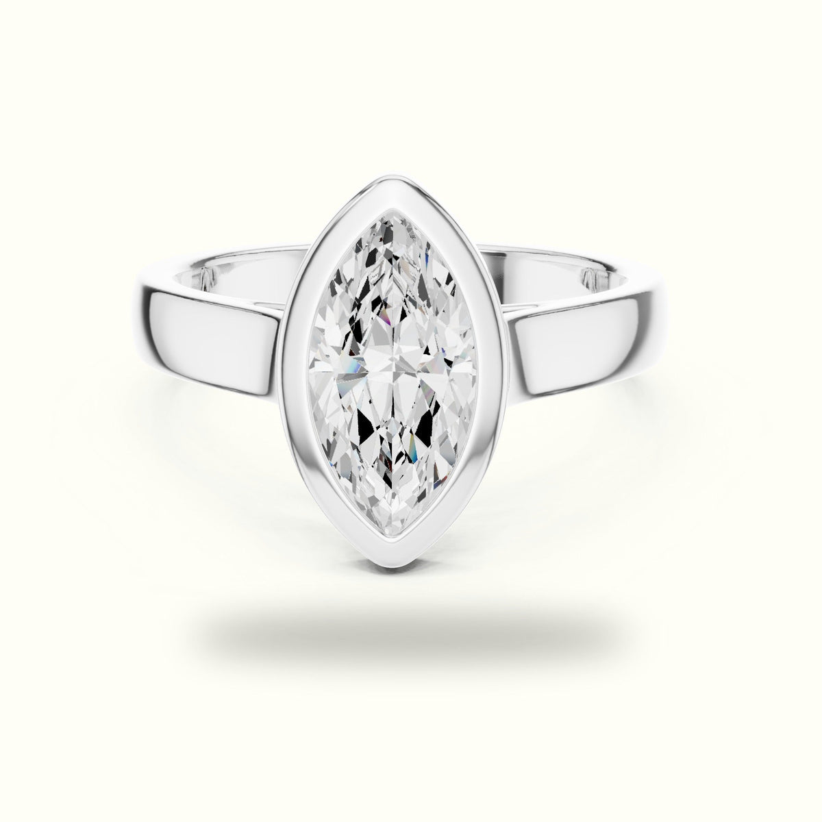 Marquise Solitaire Bezel Set Lab-Grown Diamond Ring — White gold, front view | Crystal N Cuts