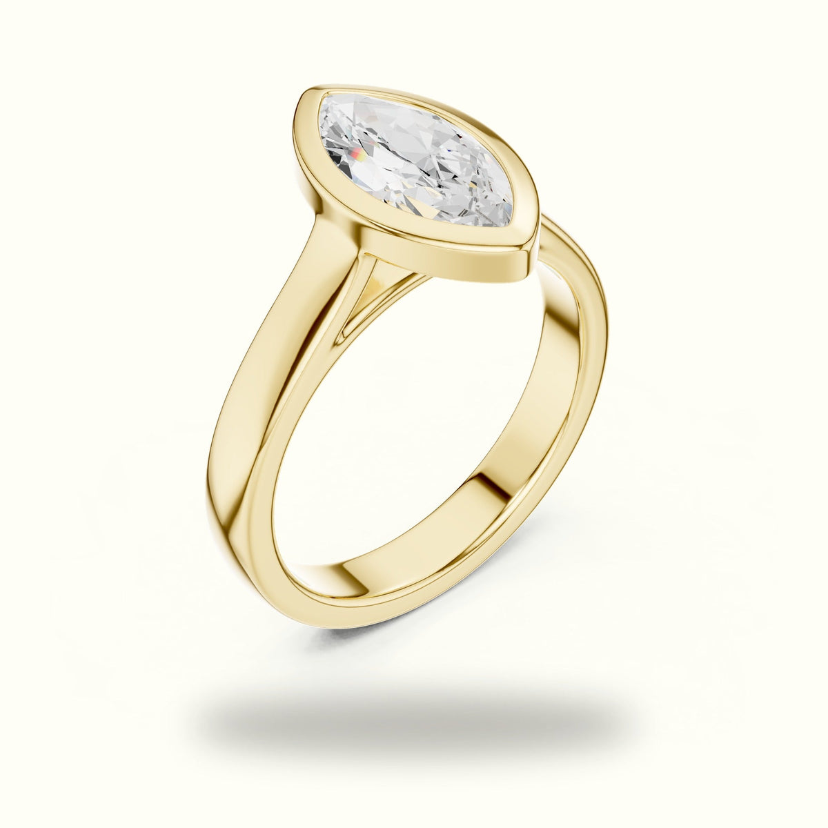 Marquise Solitaire Bezel Set Lab-Grown Diamond Ring — Yellow gold, view 2 | Crystal N Cuts