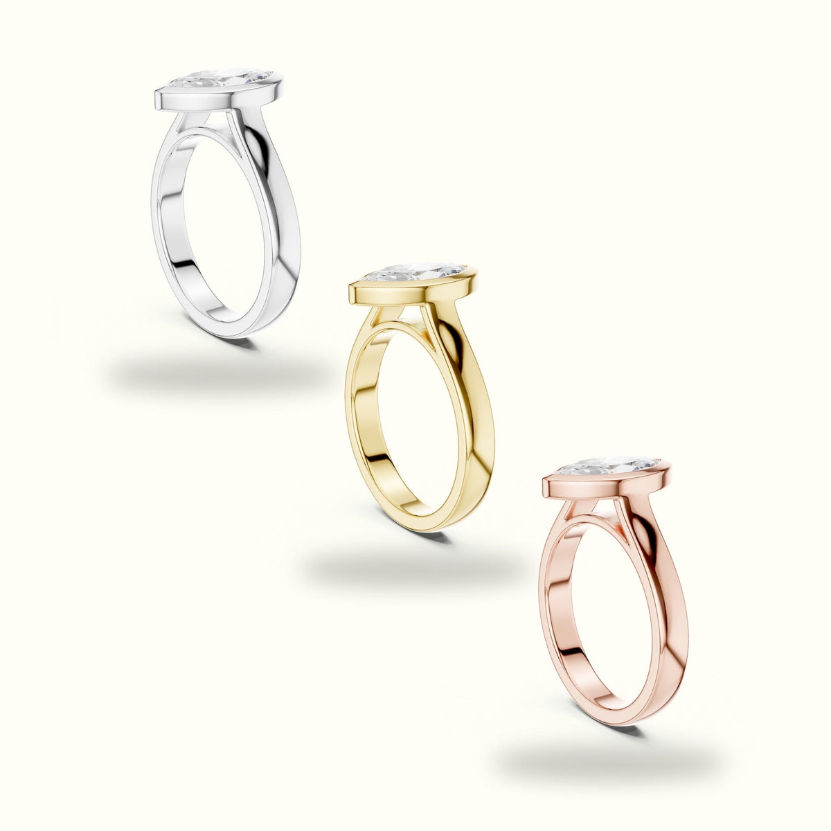 Marquise Solitaire Bezel Set Lab-Grown Diamond Ring — Yellow gold, in yellow, white and rose gold | Crystal N Cuts