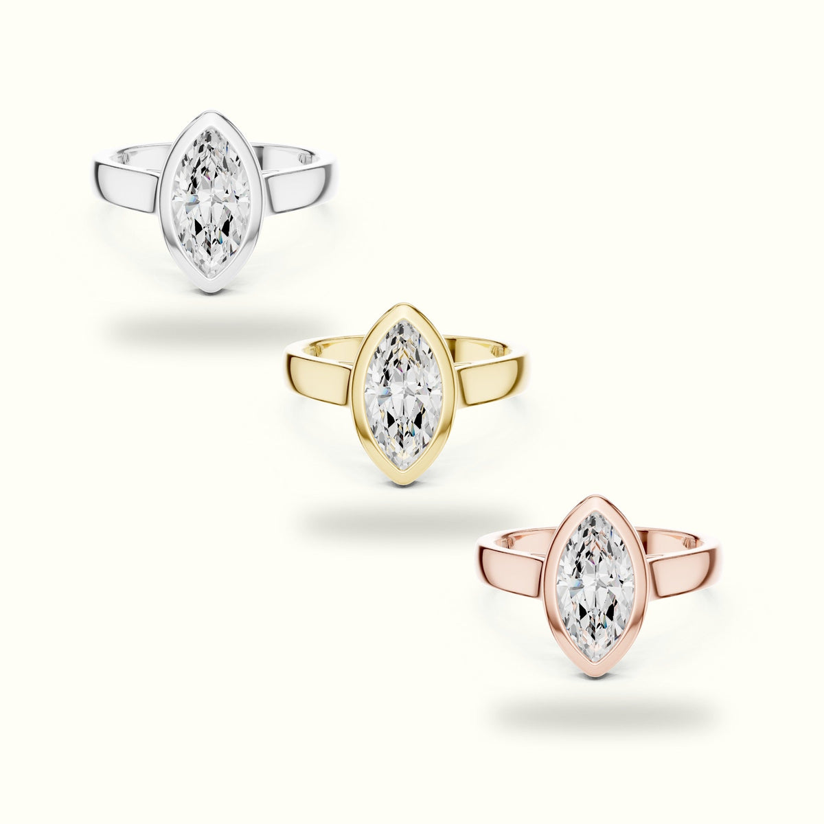 Marquise Solitaire Bezel Set Lab-Grown Diamond Ring — Rose gold, front view | Crystal N Cuts