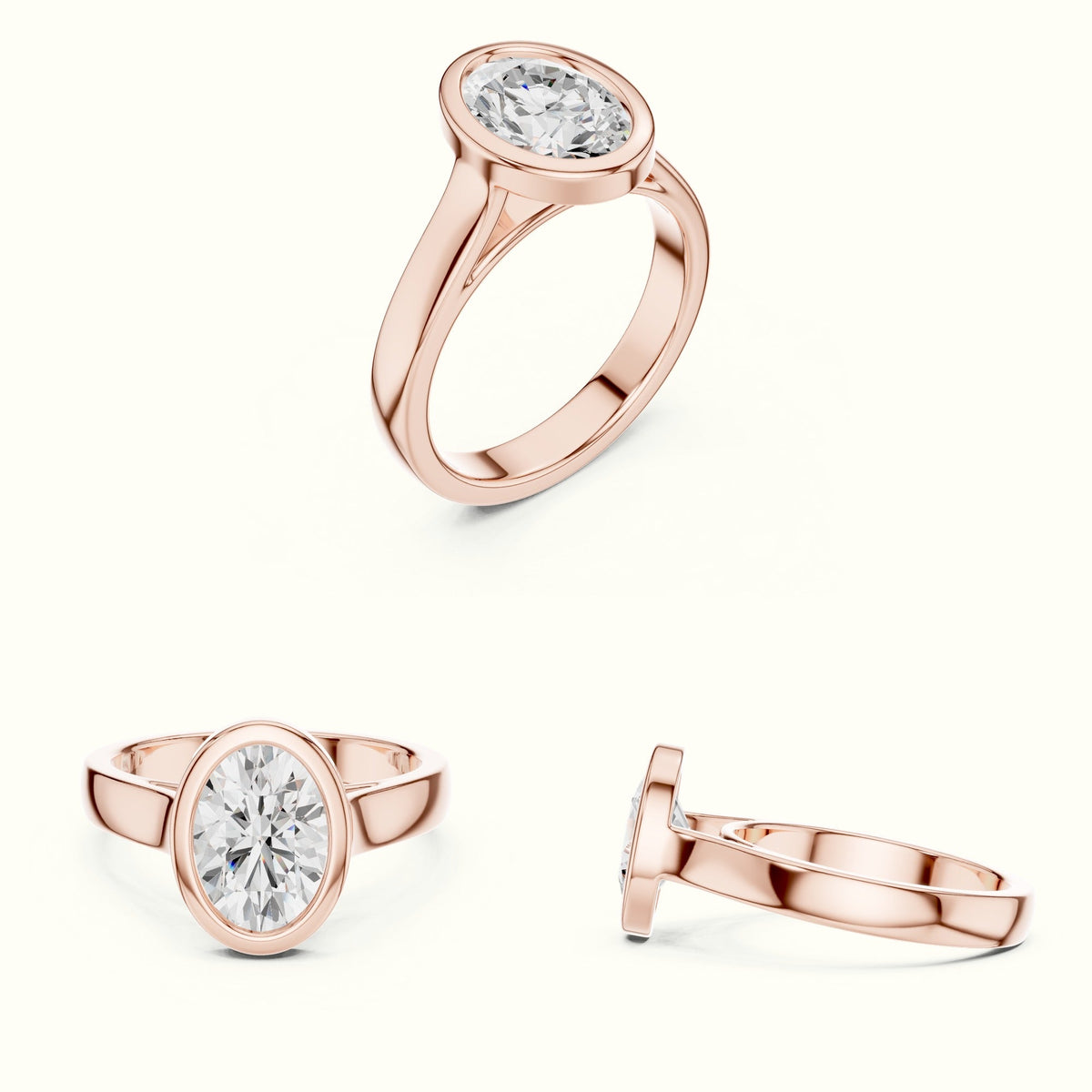Oval Cathedral Bezel Lab-Grown Diamond Solitaire Ring — Rose gold, on the hand | Crystal N Cuts