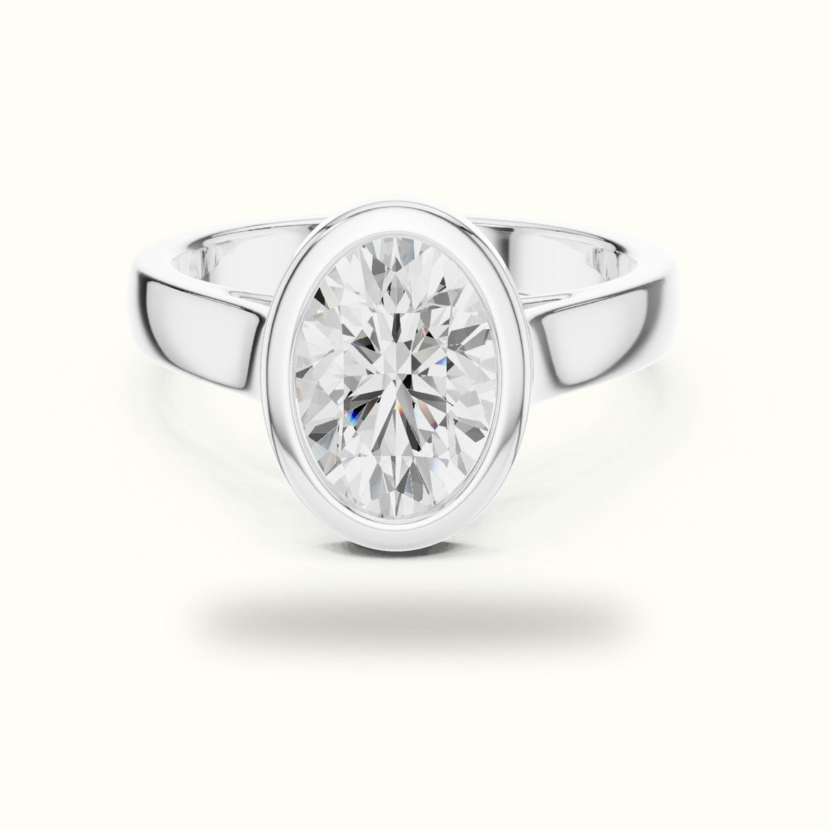 Oval Cathedral Bezel Lab-Grown Diamond Solitaire Ring — White gold, front view | Crystal N Cuts