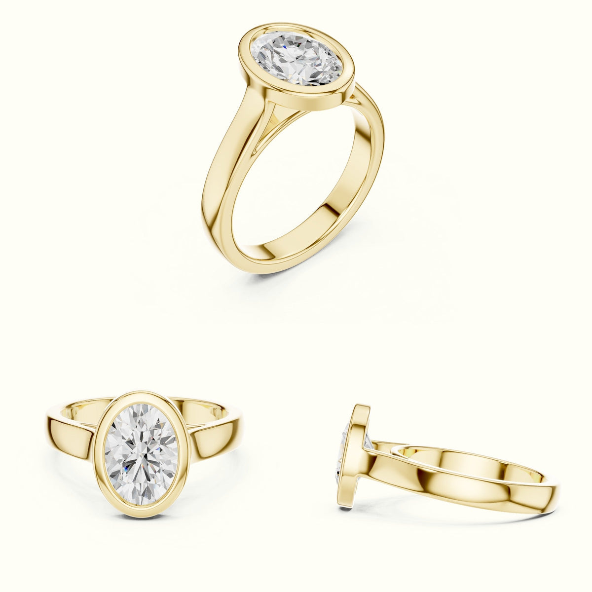Oval Cathedral Bezel Lab-Grown Diamond Solitaire Ring — Yellow gold, on the hand | Crystal N Cuts