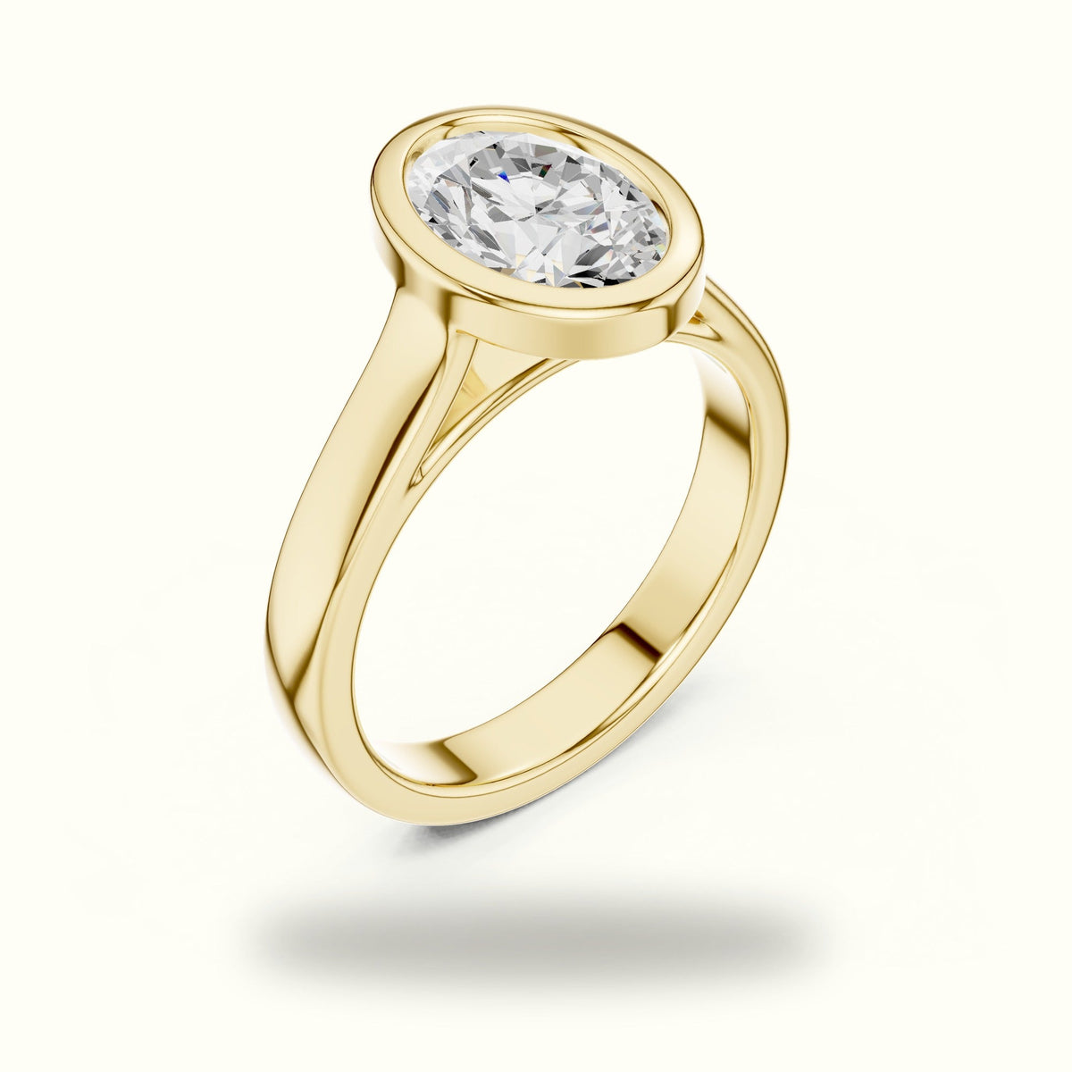 Oval Cathedral Bezel Lab-Grown Diamond Solitaire Ring — Yellow gold, view 2 | Crystal N Cuts
