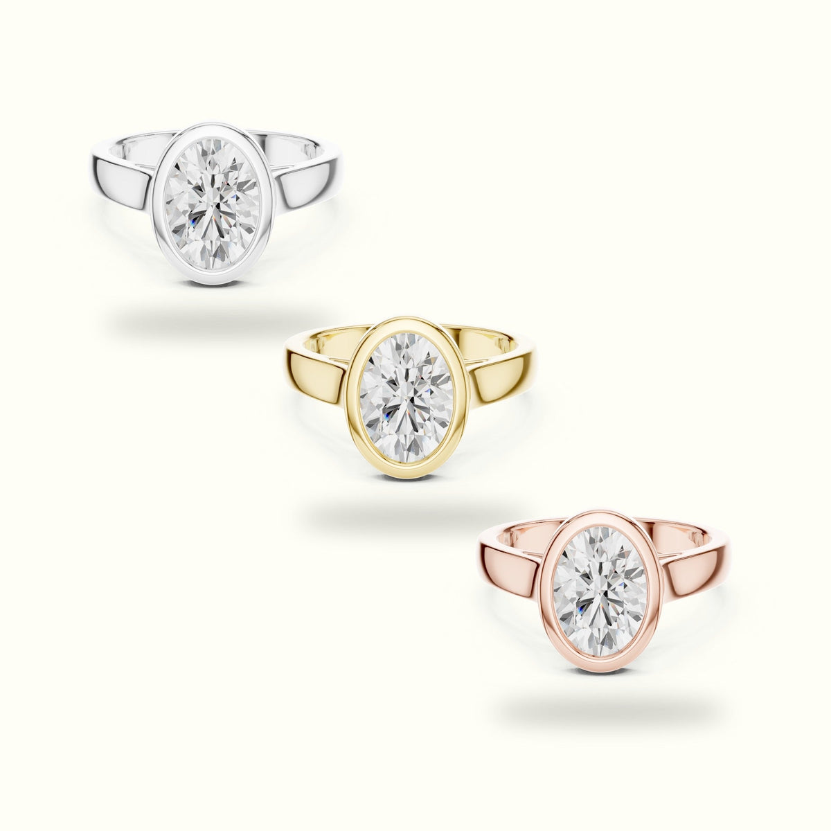 Oval Cathedral Bezel Lab-Grown Diamond Solitaire Ring — White gold, front view | Crystal N Cuts