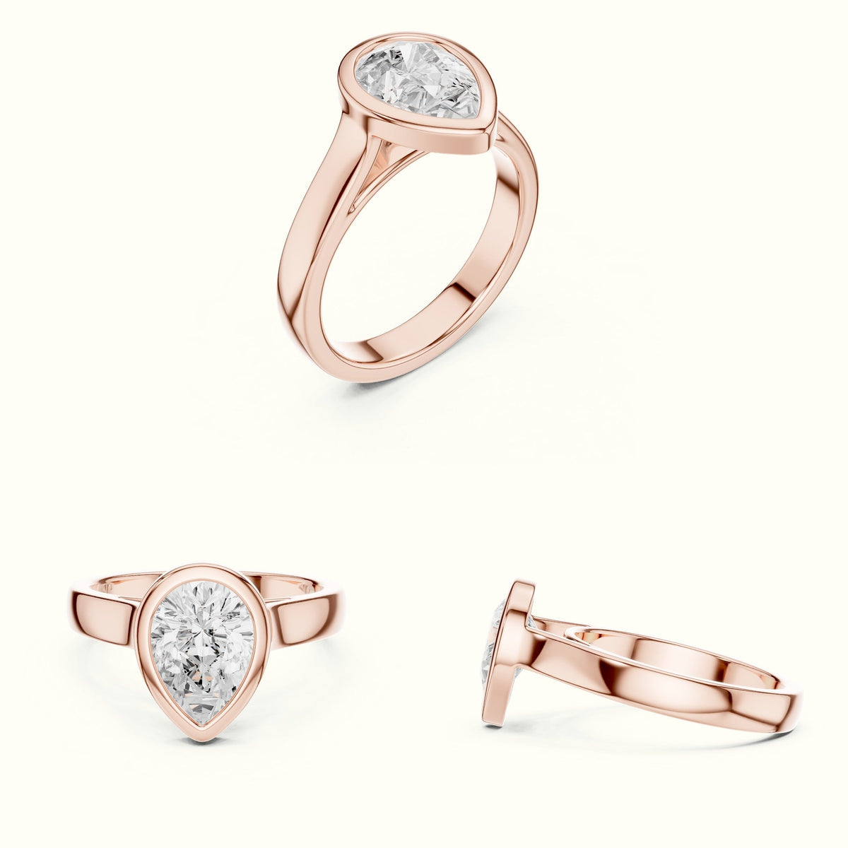 Pear Cathedral Bezel Lab-Grown Diamond Solitaire Ring — Rose gold, on the hand | Crystal N Cuts