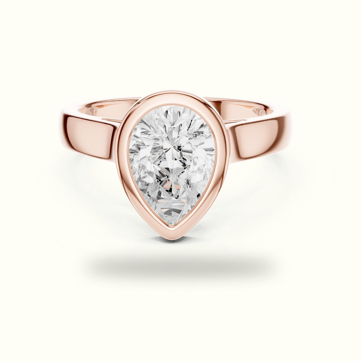 Pear Cathedral Bezel Lab-Grown Diamond Solitaire Ring — Rose gold, front view | Crystal N Cuts